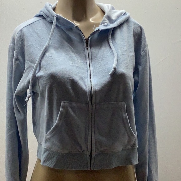 Social Scene Size Large Light Blue Crop Hoodie Zipper Jacket. Preloved - Picture 1 of 7